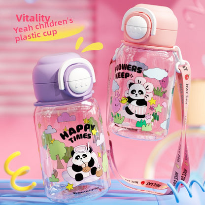 Cartoon Strap Plastic Cup Children's Panda Straw Cup Student Portable