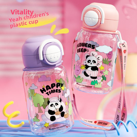 Cartoon Strap Plastic Cup Children's Panda Straw Cup Student Portable