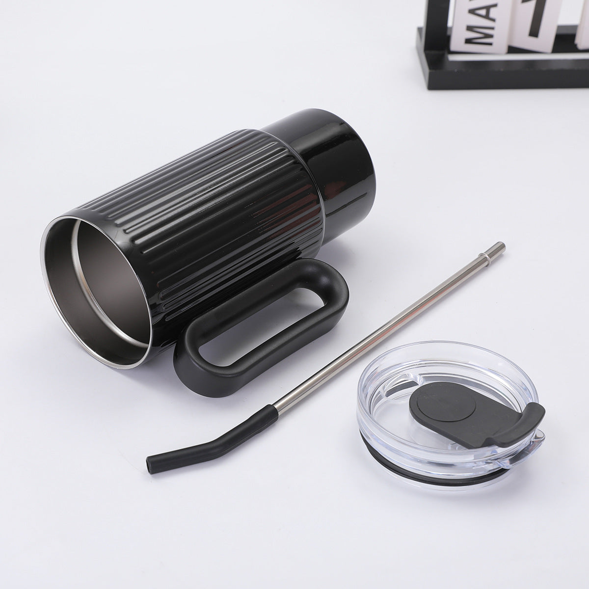Striped 40oz Large Capacity Straw Cup 304 Stainless Steel Handle Portable