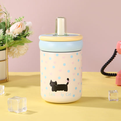 316 Stainless Steel Cute Kitten Straw Insulated Cup
