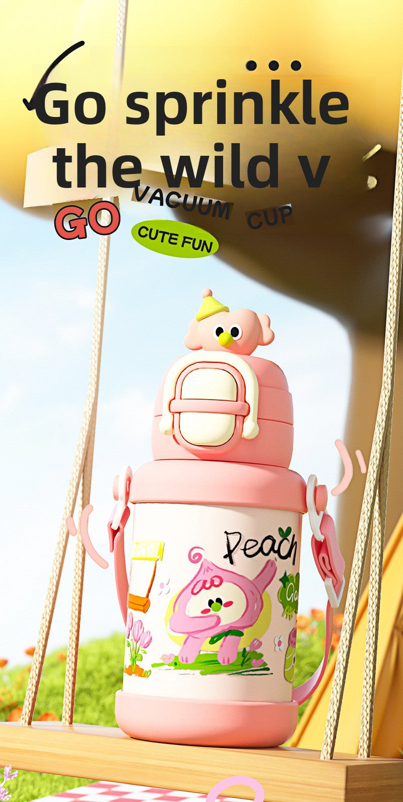 Cartoon Doll Children's Insulated Cup 316L Stainless Steel Outdoor Portable with Strap