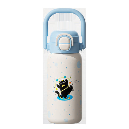 316L Cartoon Children's Insulated Cup Double Drinking Straw Cup Student Portable Water Cup