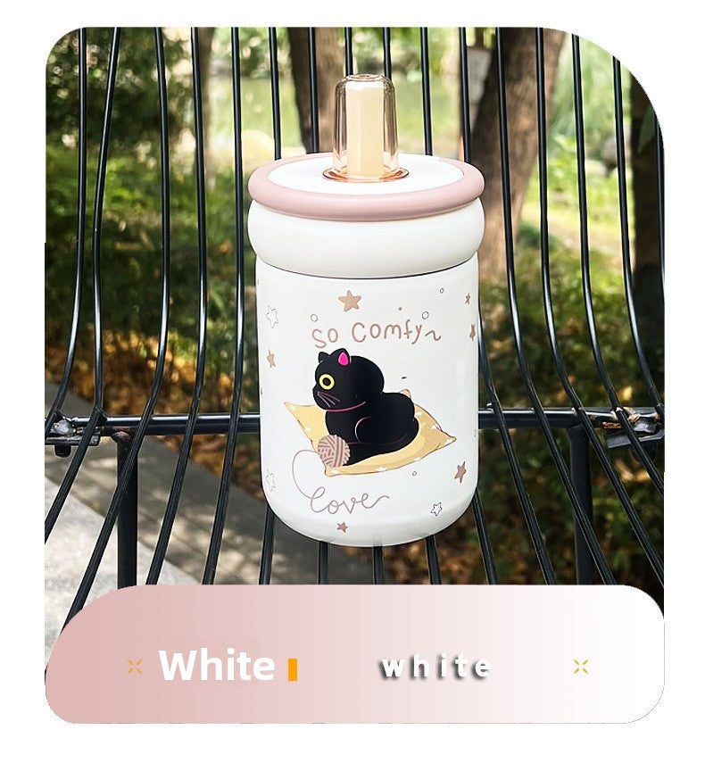 316 Stainless Steel Cute Kitten Straw Insulated Cup