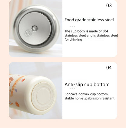 Straw Insulated Cup for Children and Students, Portable Double Drinking Bouncing Cup