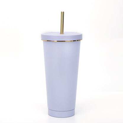 304 stainless steel gold-rimmed lid straw cup large capacity portable cup fashion gift coffee cup