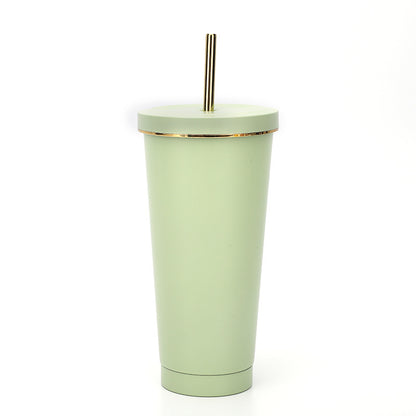 304 stainless steel gold-rimmed lid straw cup large capacity portable cup fashion gift coffee cup