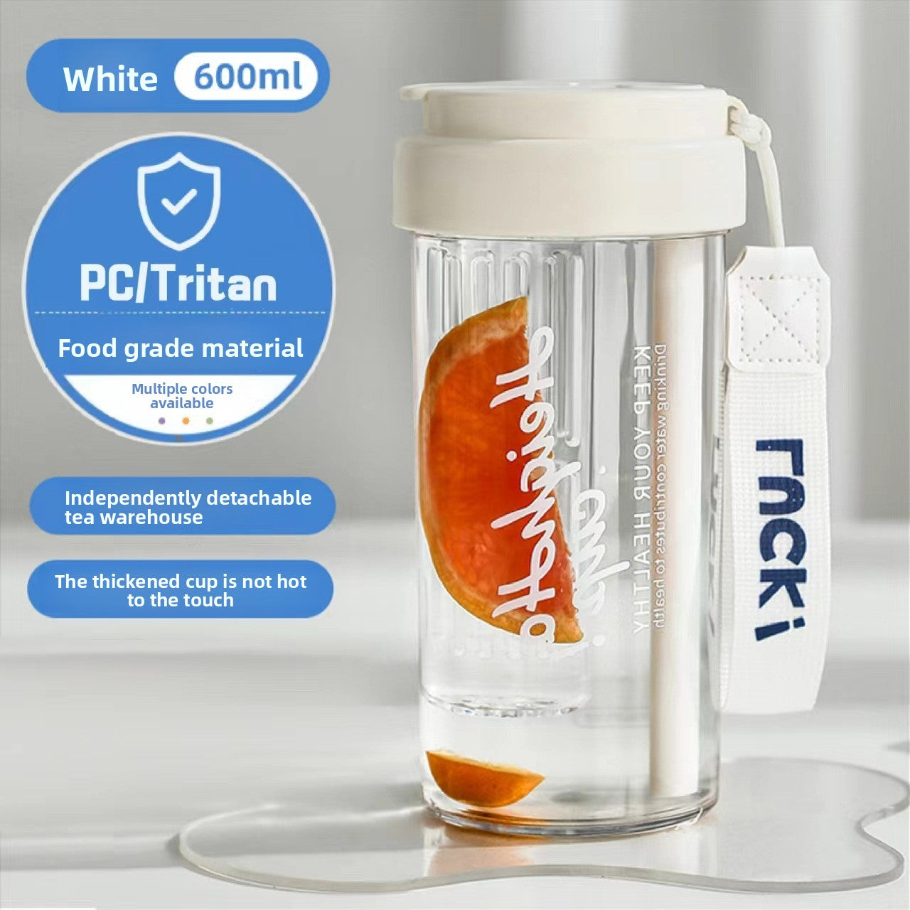 Simple Tritan Plastic Cup with Straw and Handle for Portable Sports Fitness Office Use