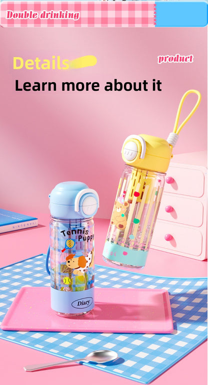 Plastic High Temperature Resistant Straw Kitten Double Drinking Cup