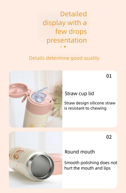 Straw Insulated Cup for Children and Students, Portable Double Drinking Bouncing Cup