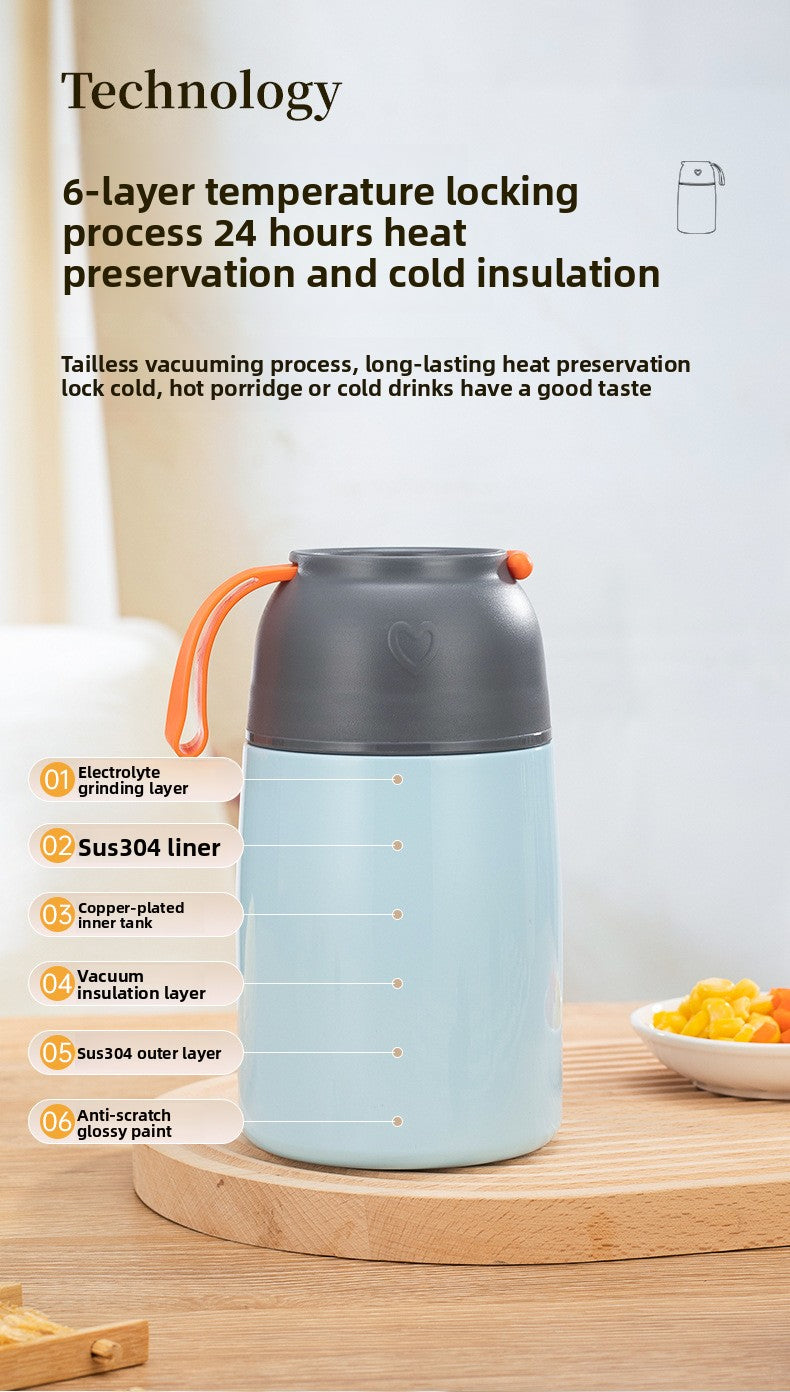 304 Stainless Steel Vacuum Insulated Lunch Box for Students and Office Workers with Portable Strap