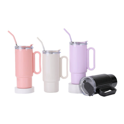 Striped 40oz Large Capacity Straw Cup 304 Stainless Steel Handle Portable