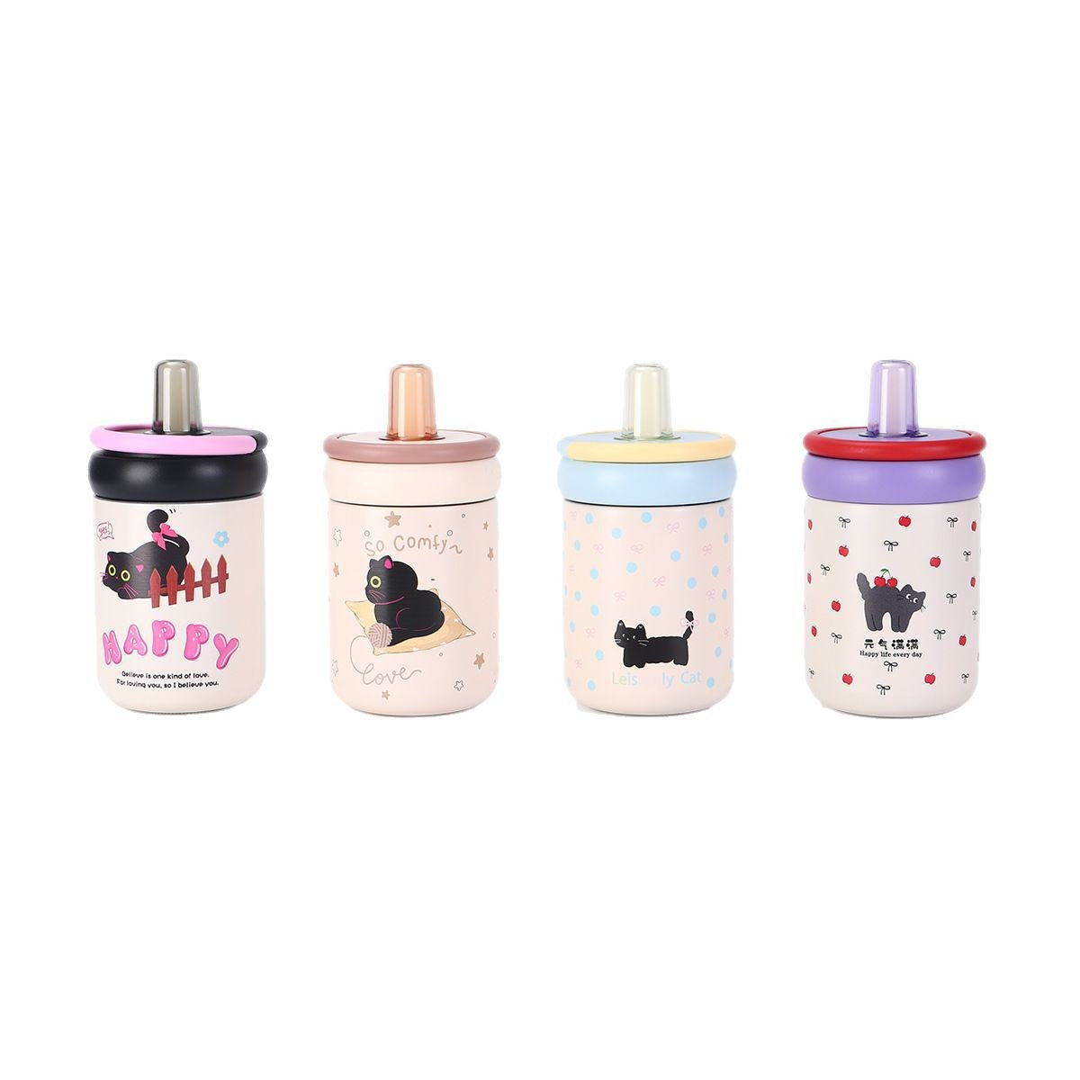 316 Stainless Steel Cute Kitten Straw Insulated Cup