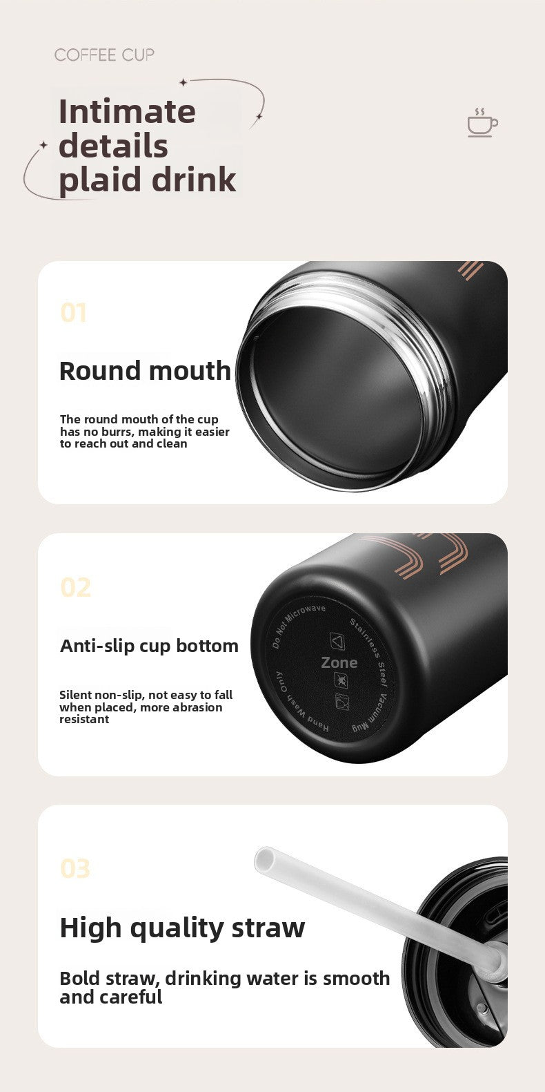 Coffee Cup Thermos Cup Double Drinking 316 Stainless Steel Portable Office Sports