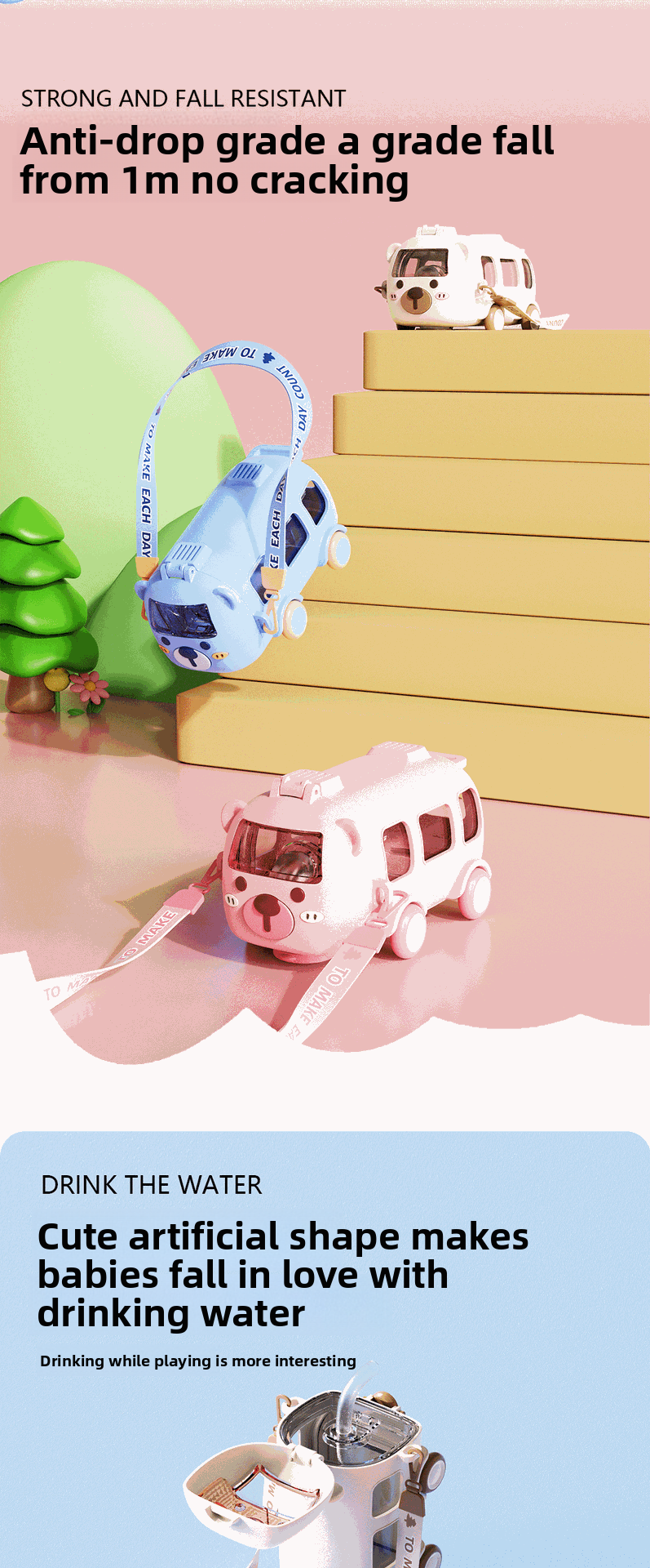 Back-to-School Season Toy Car Water Cup Children's Cartoon Plastic Cup with Strap Portable