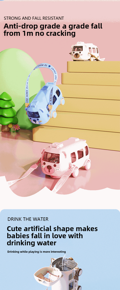 Back-to-School Season Toy Car Water Cup Children's Cartoon Plastic Cup with Strap Portable