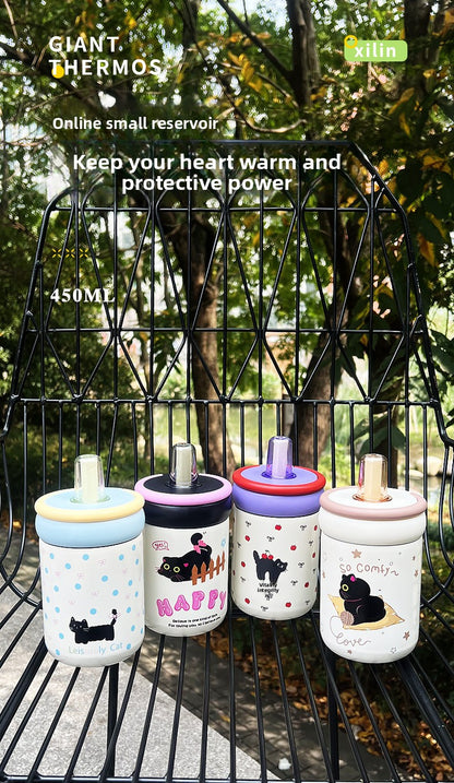 316 Stainless Steel Cute Kitten Straw Insulated Cup