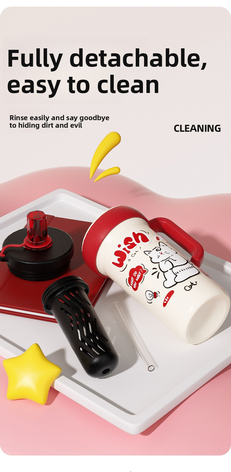 316L Stainless Steel Insulated Cup Cartoon Handle Straw Cup