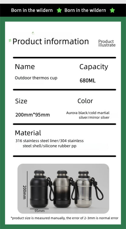 Large Capacity Outdoor Mountaineering Thermal Pot 316 Stainless Steel