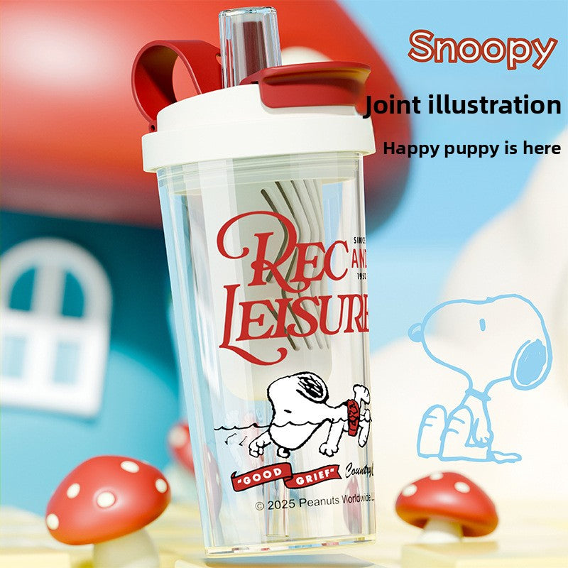 Snoopy Children's Plastic Large Capacity Straw Plastic Cup