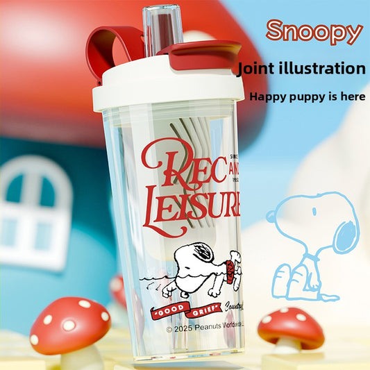 Snoopy Children's Plastic Large Capacity Straw Plastic Cup