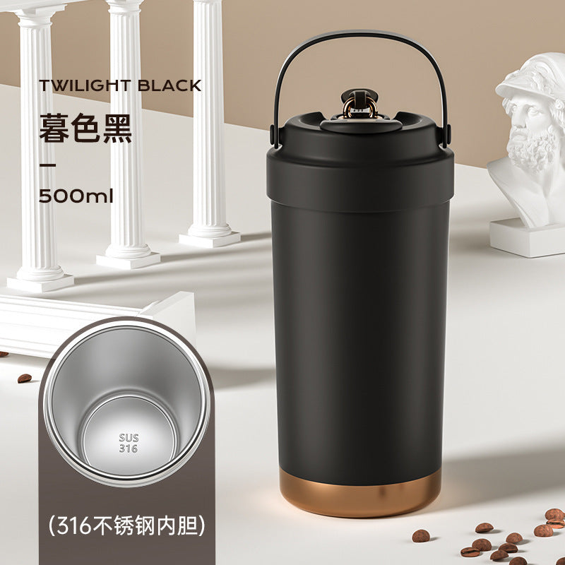 316 Stainless Steel Coffee Cup Double Drinking Straw Cup Handheld Portable