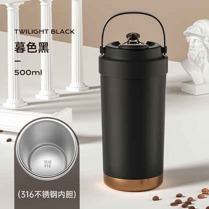 316 Stainless Steel Coffee Cup Double Drinking Straw Cup Handheld Portable