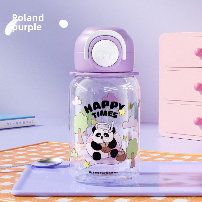 Cartoon Strap Plastic Cup Children's Panda Straw Cup Student Portable