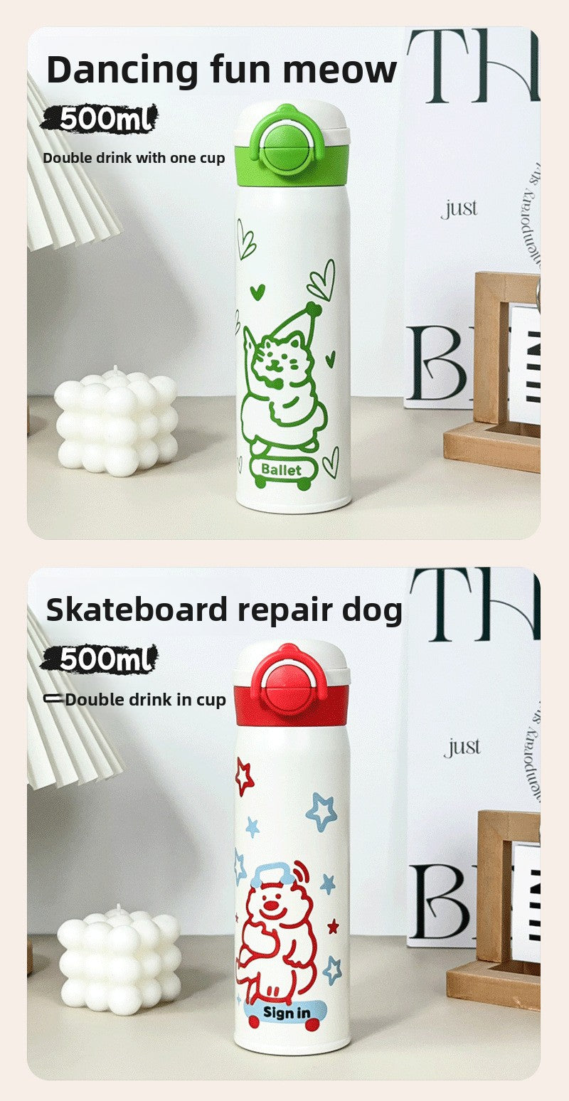 Tuya Insulated Cup Cartoon Bouncing Cup 316L Stainless Steel Straw Cup