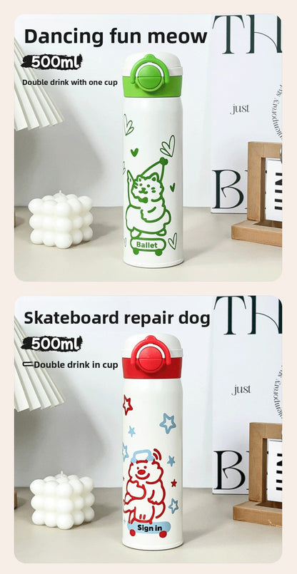 Tuya Insulated Cup Cartoon Bouncing Cup 316L Stainless Steel Straw Cup