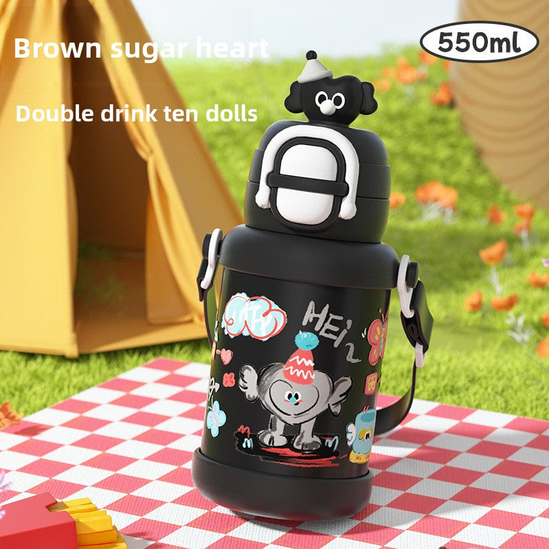 Cartoon Doll Children's Insulated Cup 316L Stainless Steel Outdoor Portable with Strap