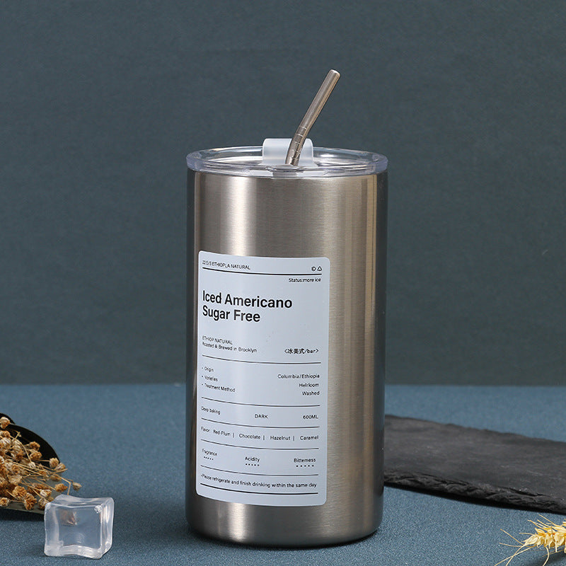 304 Stainless Steel Iced Americano Coffee Cup Simple Office Portable Straw