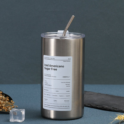 304 Stainless Steel Iced Americano Coffee Cup Simple Office Portable Straw