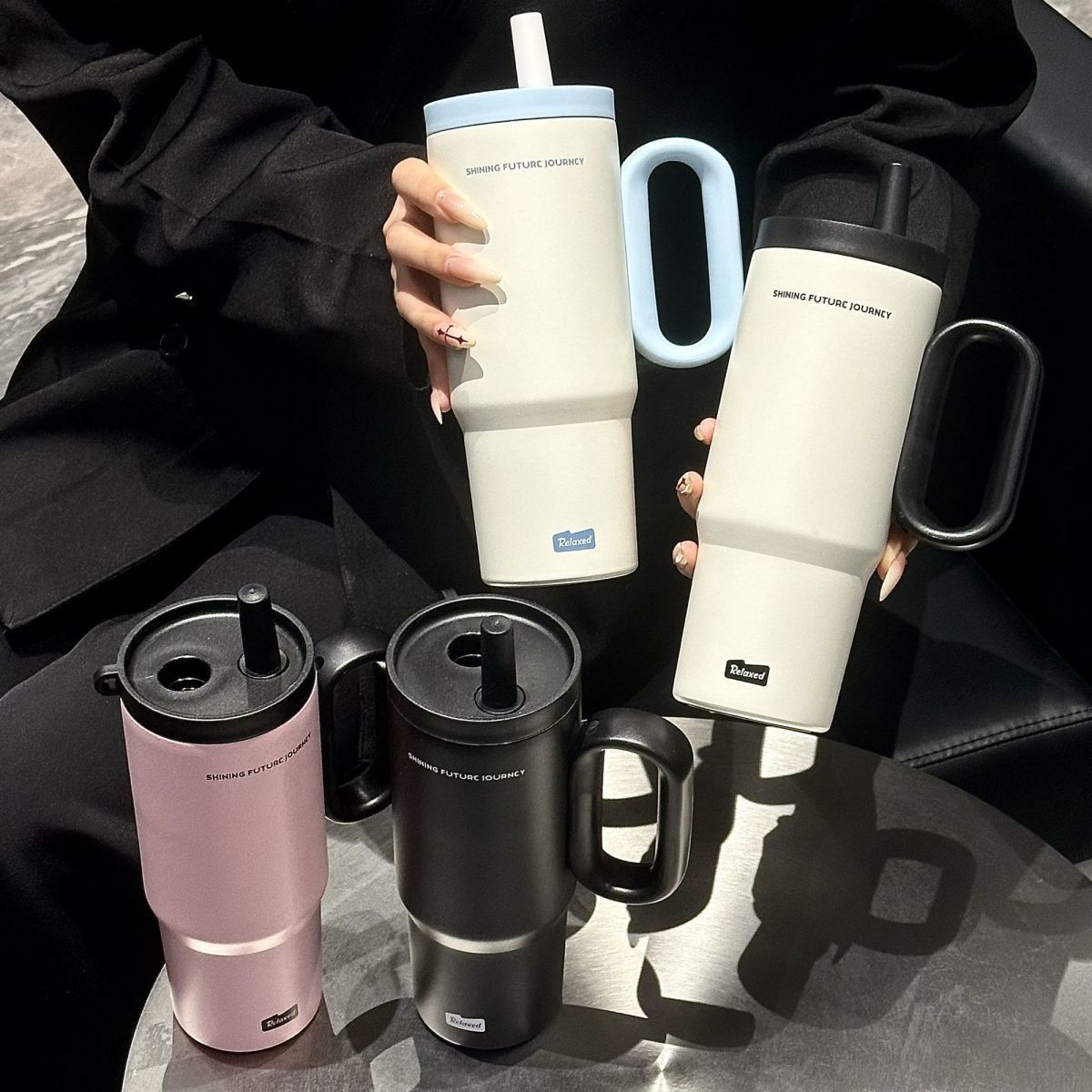 304 Stainless Steel Insulated Cup with Handle and Straw, Compatible with Car Cup Holder