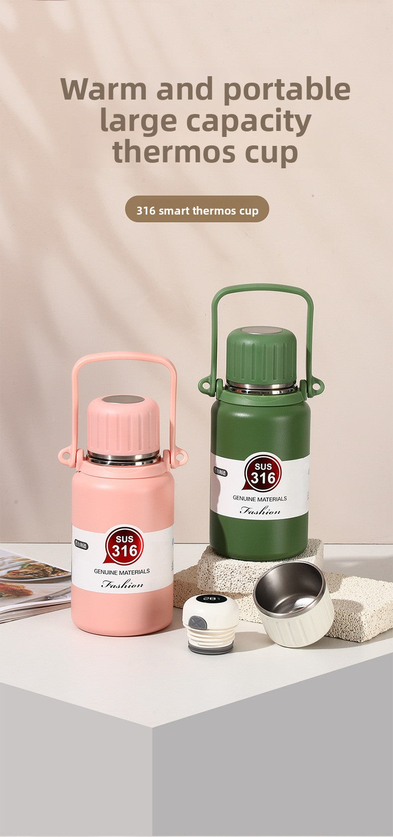 316 Stainless Steel Insulated Portable Temperature Display Handheld Kettle