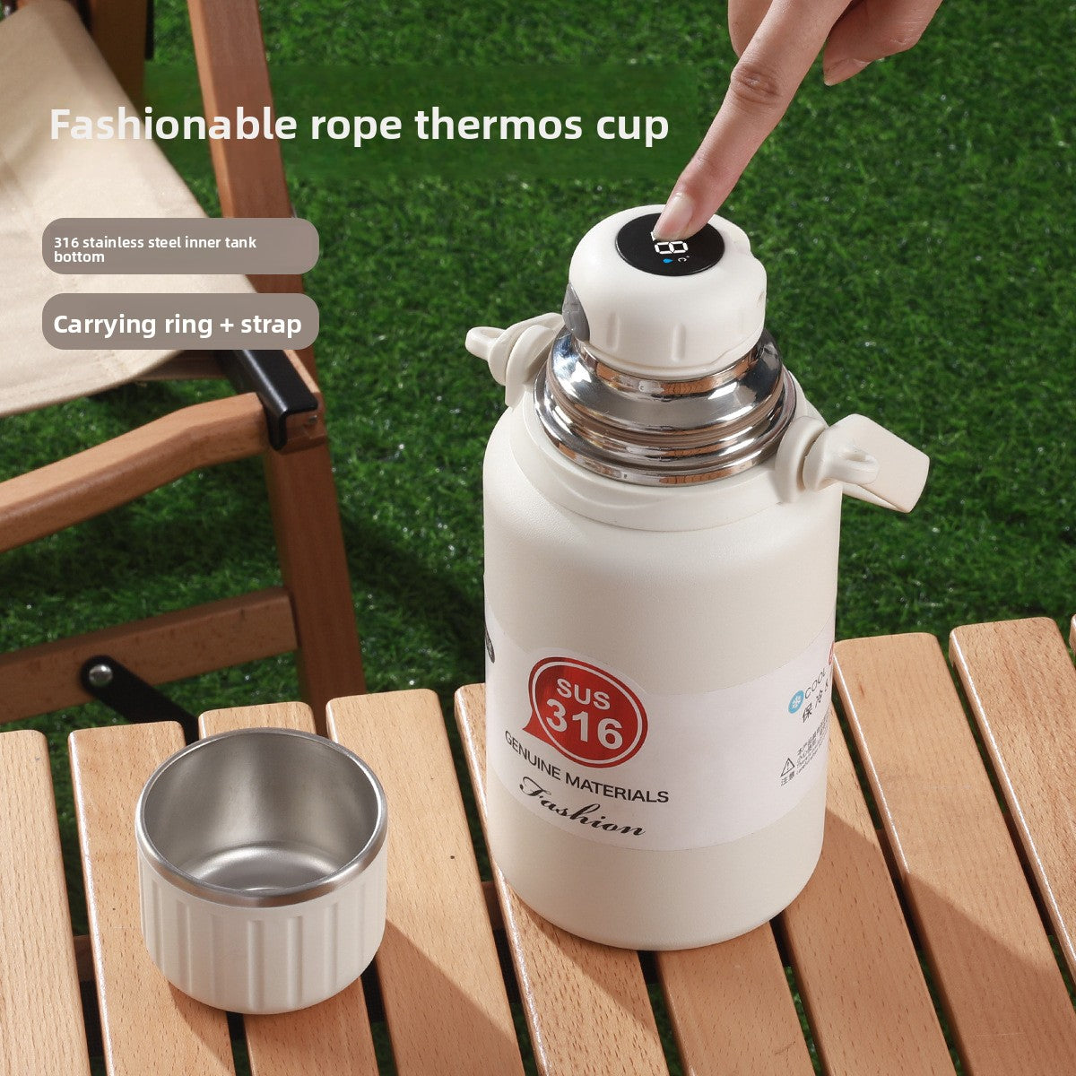 316 Stainless Steel Insulated Portable Temperature Display Handheld Kettle