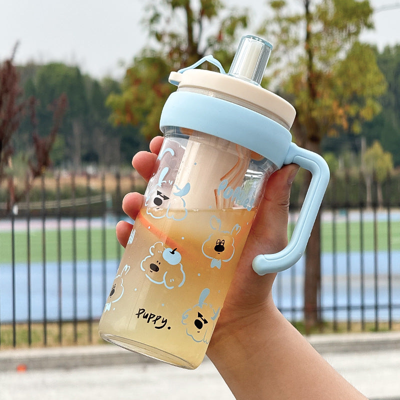 Large capacity portable straw cute handle plastic cup