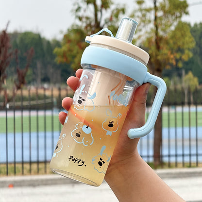 Large capacity portable straw cute handle plastic cup