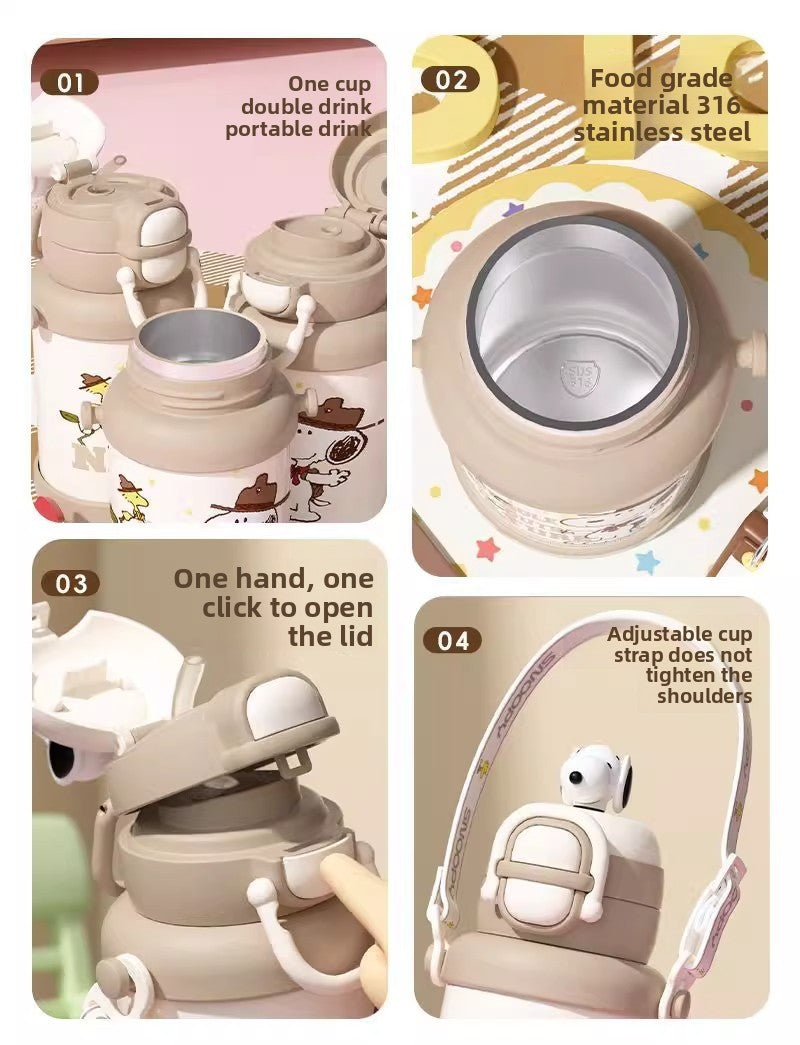Snoopy Double Drink 316 Insulated Straw Cup