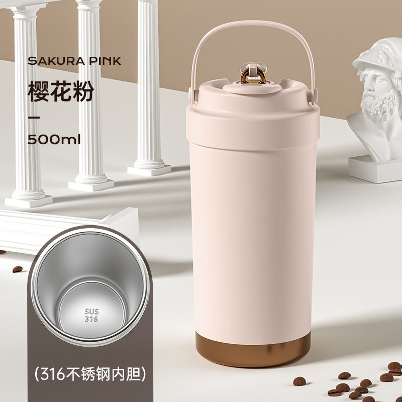 316 Stainless Steel Coffee Cup Double Drinking Straw Cup Handheld Portable