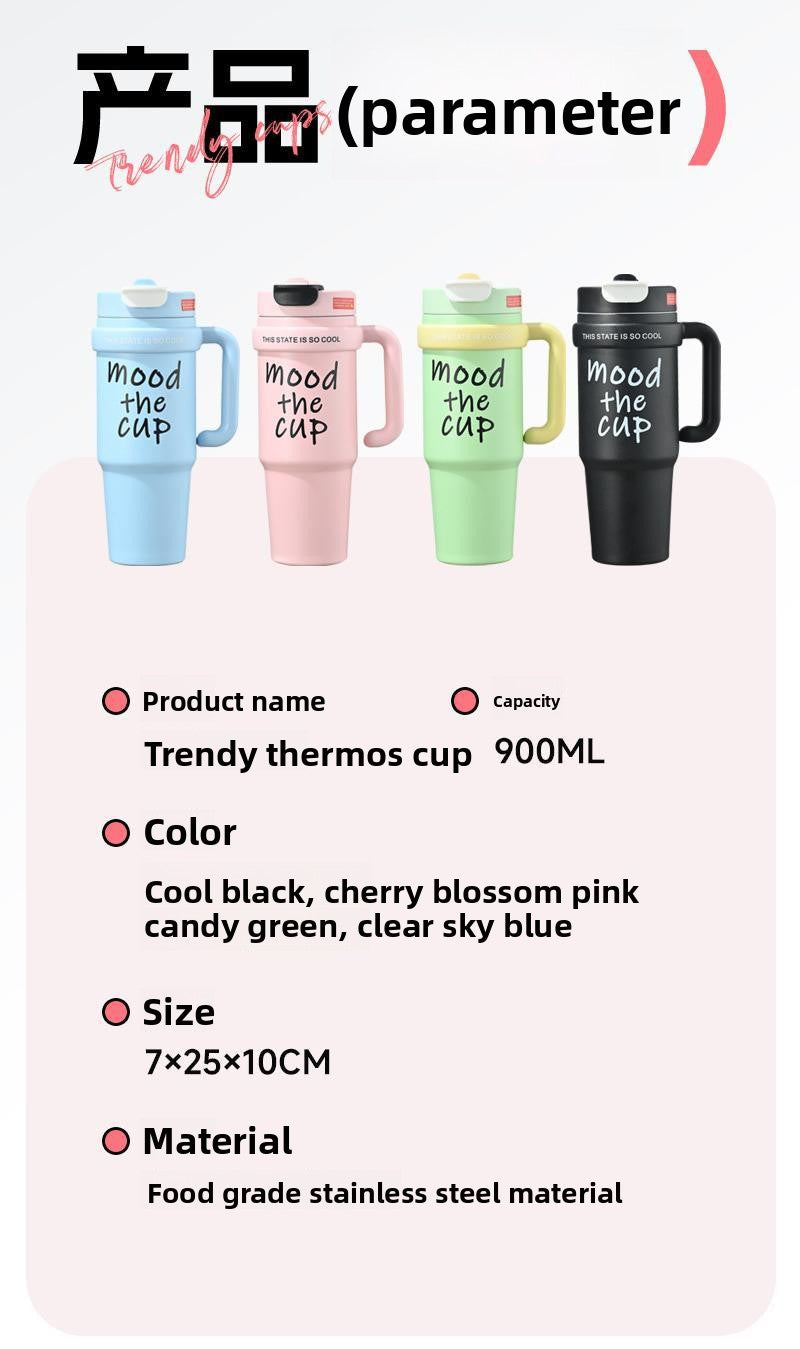 Handle Straw Insulated Cup Compatible with Car Cup Holder