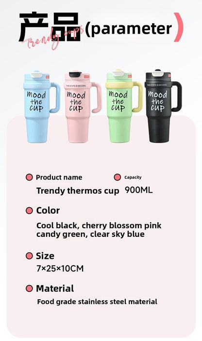 Handle Straw Insulated Cup Compatible with Car Cup Holder