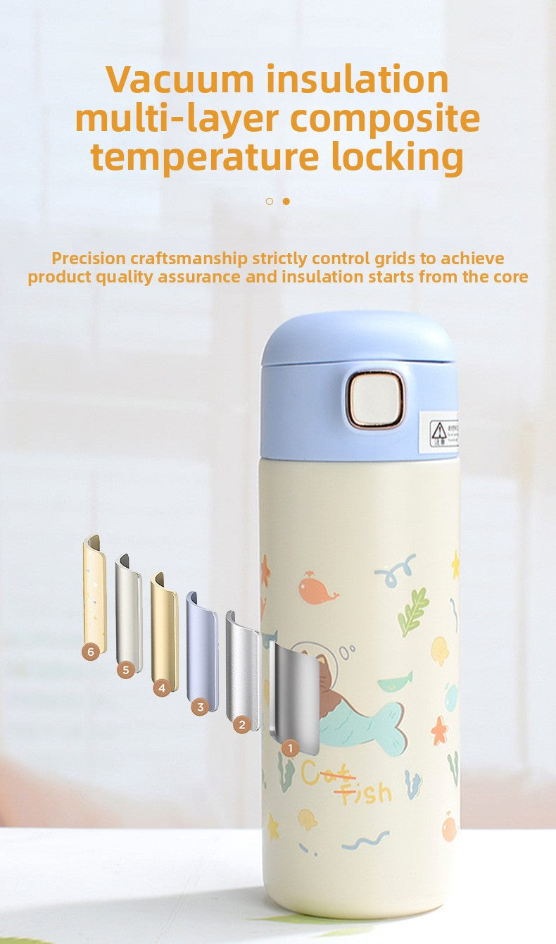 Straw Insulated Cup for Children and Students, Portable Double Drinking Bouncing Cup