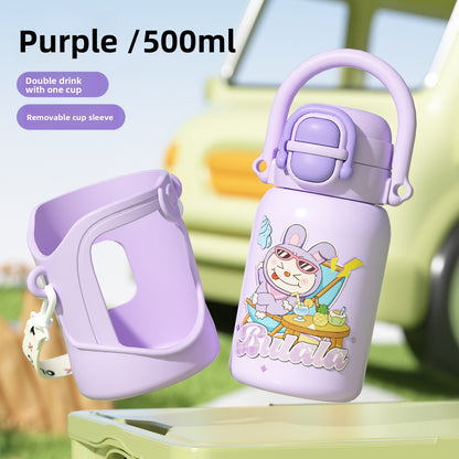 316 Stainless Steel Insulated Cup Children's Fun Straw Cup Children's Water Bottle with Cup Sleeve
