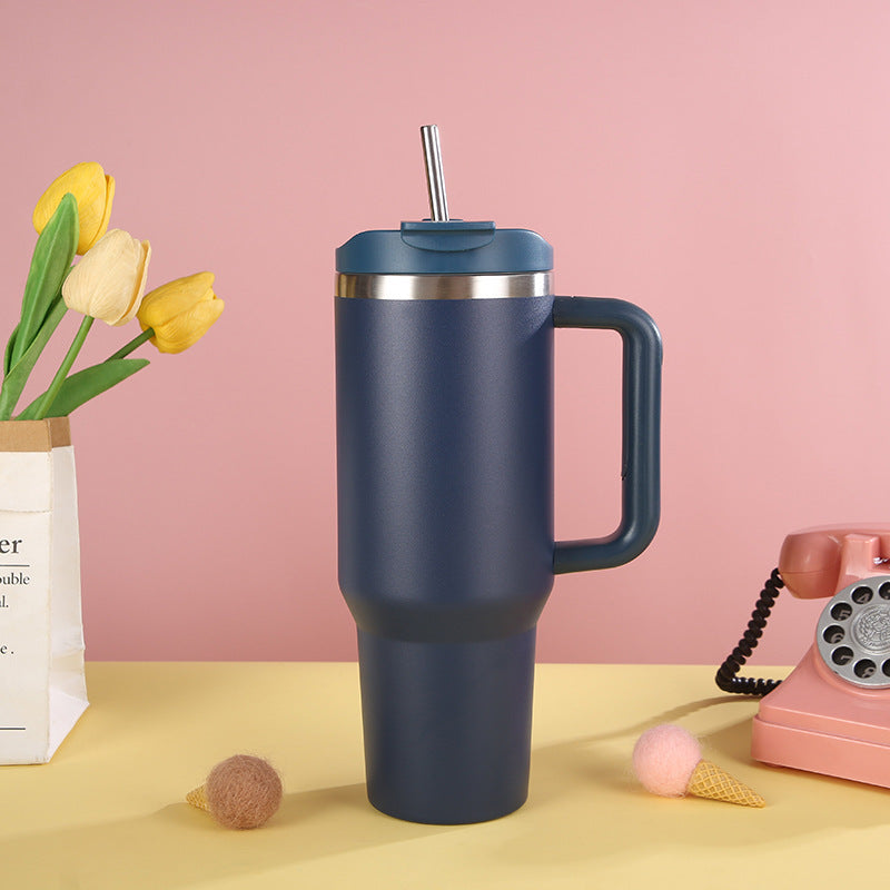 304 Stainless Steel Insulated Cup Portable Handle Straw
