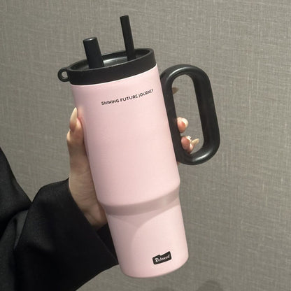 304 Stainless Steel Insulated Cup with Handle and Straw, Compatible with Car Cup Holder