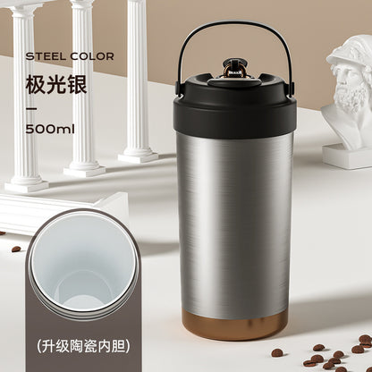 316 Stainless Steel Coffee Cup Double Drinking Straw Cup Handheld Portable
