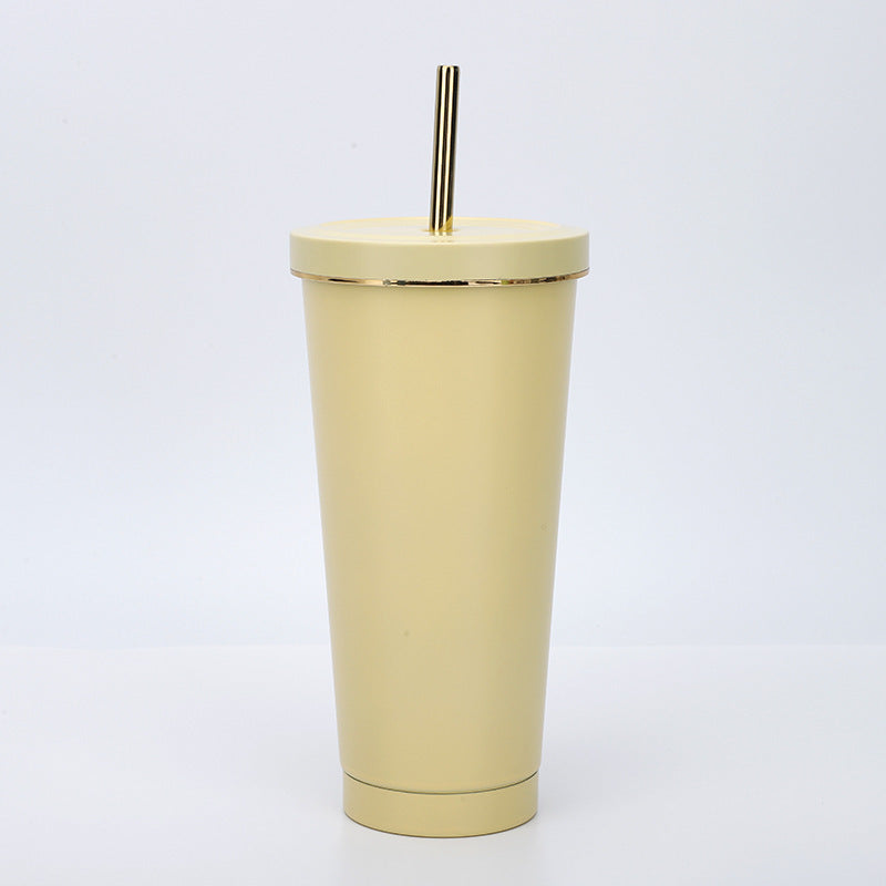 304 stainless steel gold-rimmed lid straw cup large capacity portable cup fashion gift coffee cup