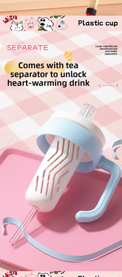 Large capacity portable straw cute handle plastic cup