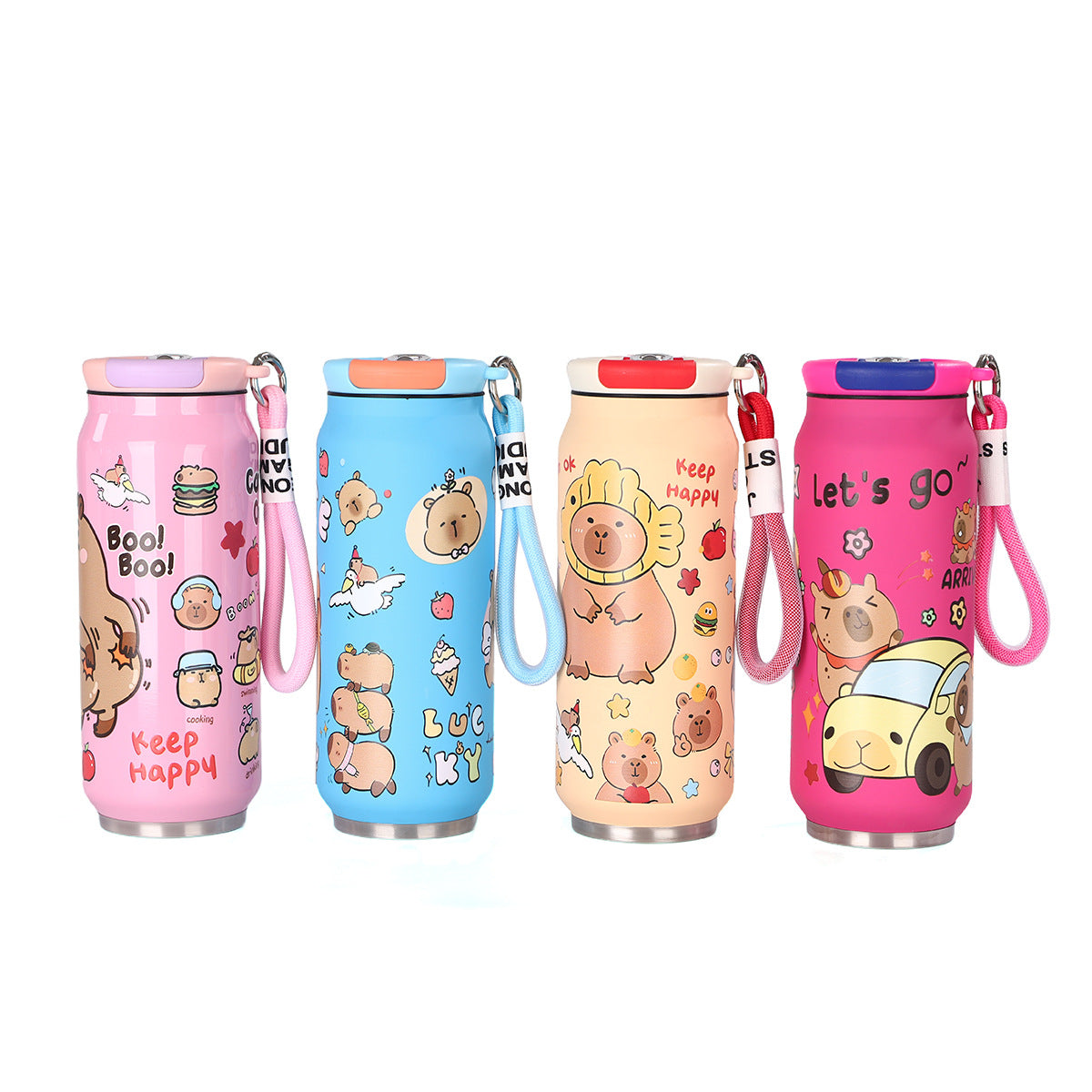 Creative Cartoon Cute Easy-to-Pull Can 304 Stainless Steel Insulated Cup with Strap