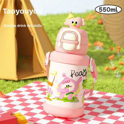 Cartoon Doll Children's Insulated Cup 316L Stainless Steel Outdoor Portable with Strap